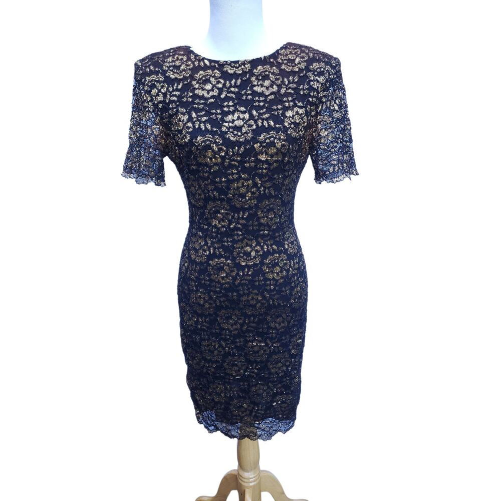 Vintage Frederick's of Hollywood BlacK Brown Gold Floral Lace Open Back Sz 9/10